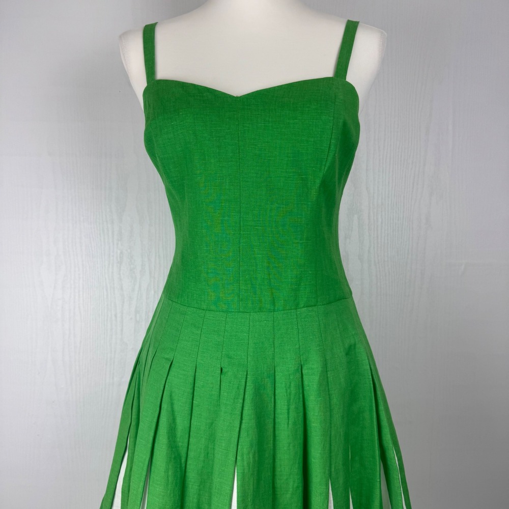 Boden Matilda Retro‎ Pleated Green White Women Linen Blend Dress Size 4L - Picture 4 of 14